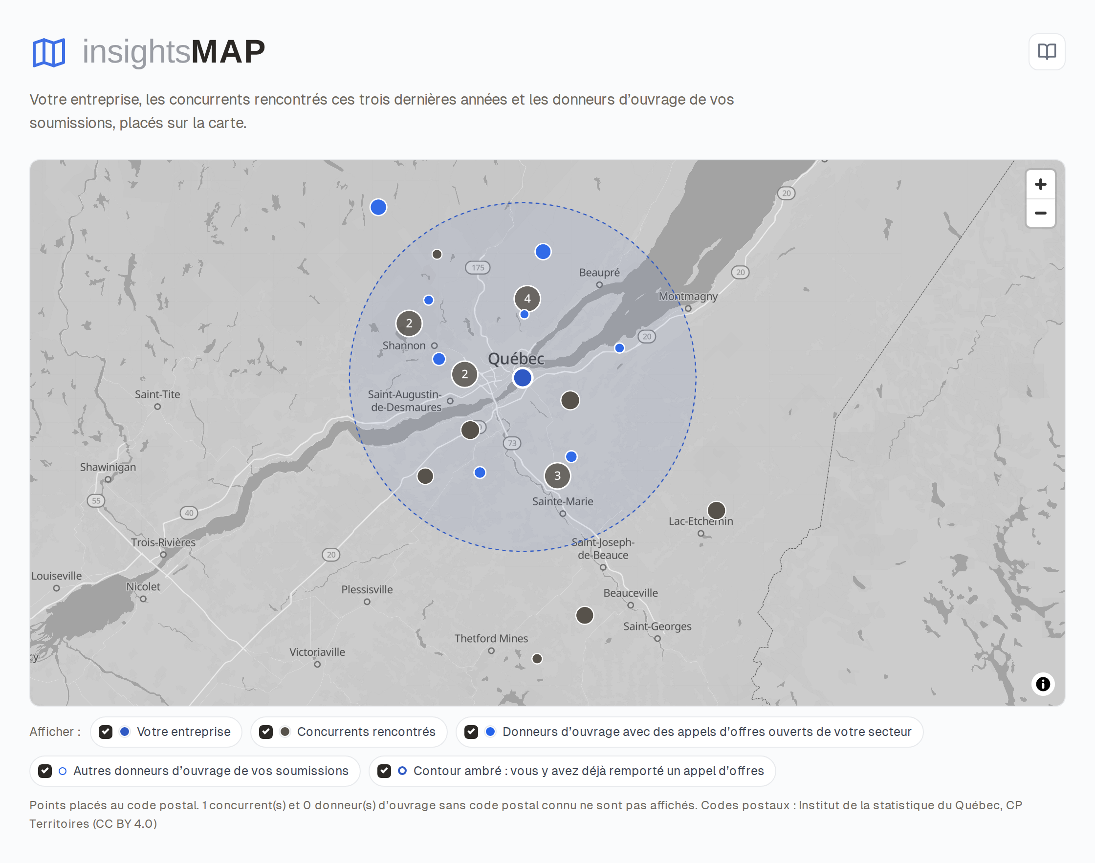 Screenshot of InsightsMap: competitors and buyers on the map