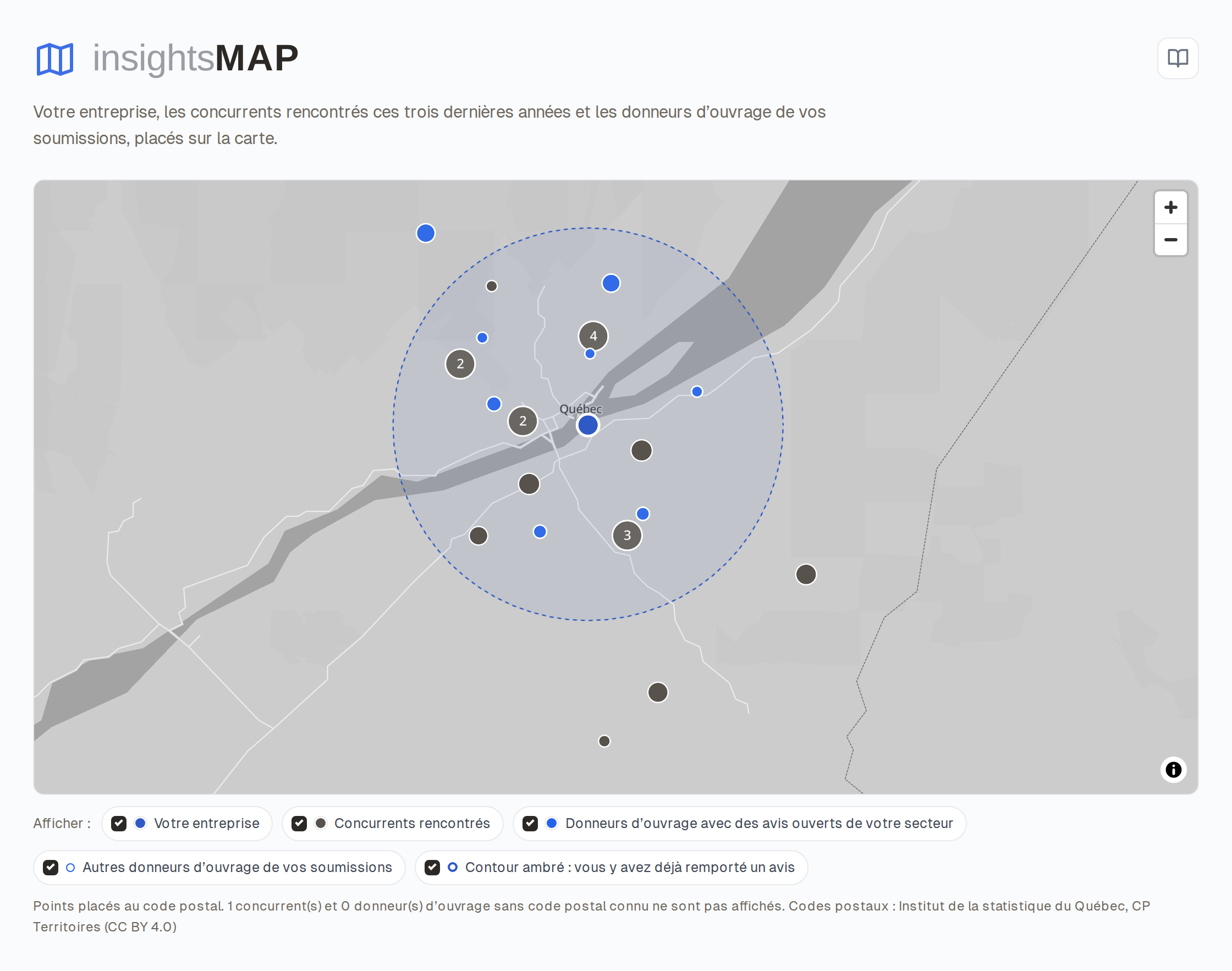 Screenshot of InsightsMap: competitors and buyers on the map