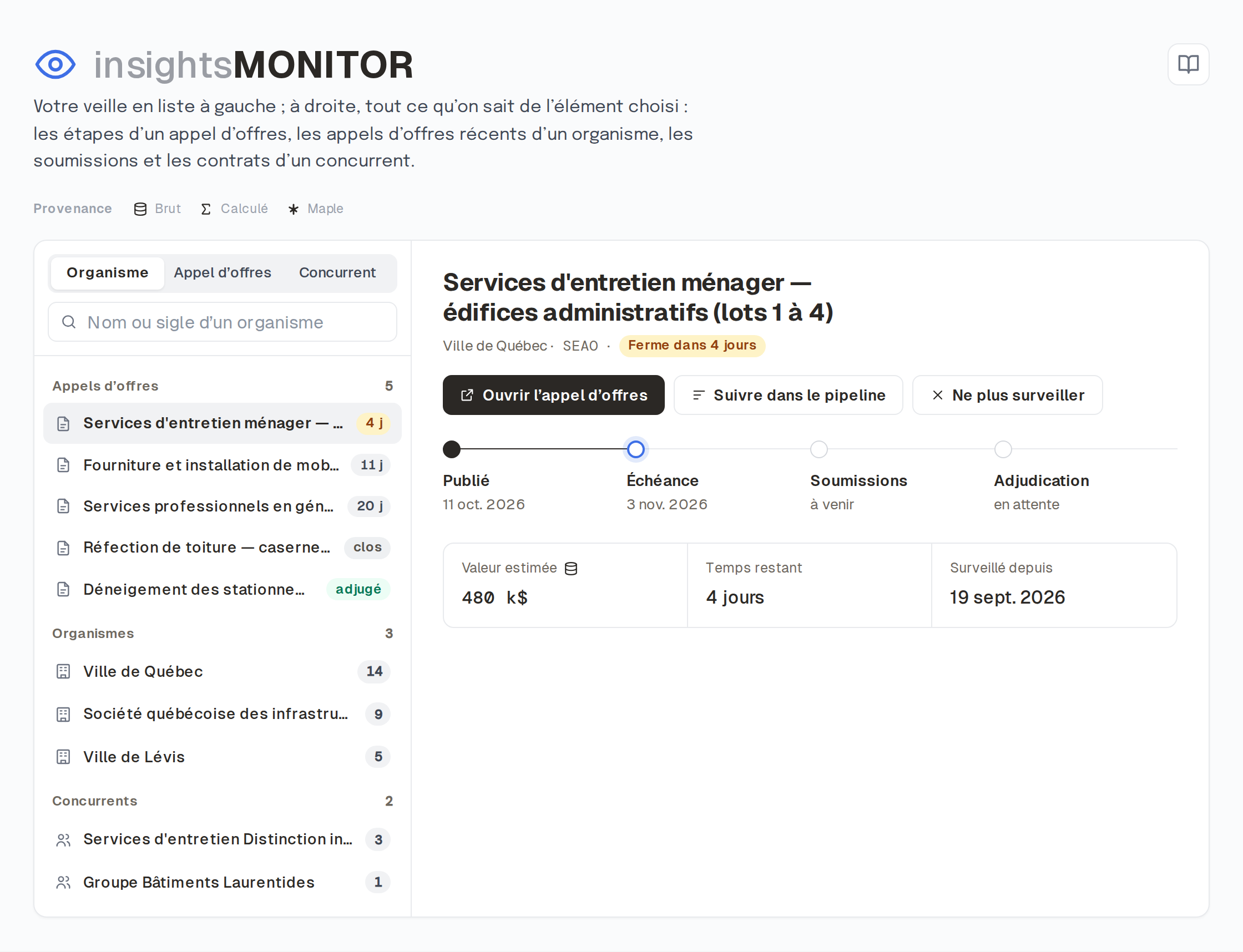 Screenshot of InsightsMonitor: active watches